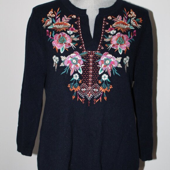 NWT Johnny Was Biya JWLA Split Neck Cashmere Knit Sweater Pullover Top M - Picture 1 of 6